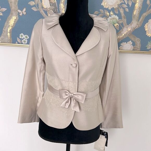 Teri Jon Jackets & Blazers - Teri Jon silk wool vintage dolls lace bow blazer Sz 2 ivory NWT